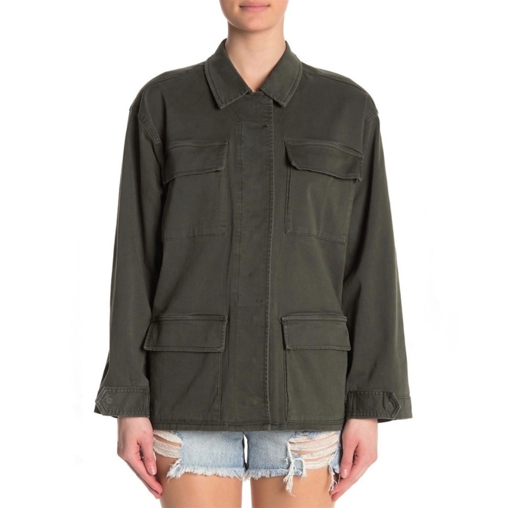 Good American Relaxed Fit Utility Jacket Olive Green Military Cargo Shacket